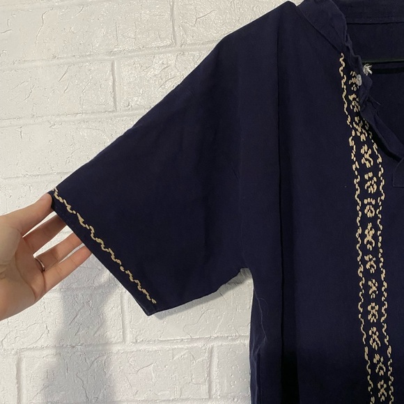 Men’s Hand Stitched Embroidered Navy Blue Top - Picture 3 of 5